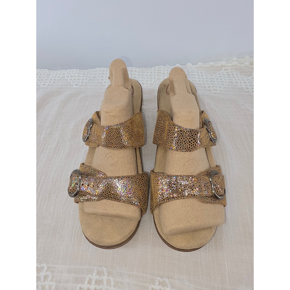 Dansko Metallic Leopard Print Leather Slide Sandals Gold Bronze 41 9841117000